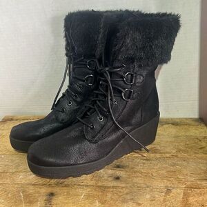 Aerosoles A2 Womens Black Vegan Leather Faux Fur Wedge Color Range Boots Size 8M